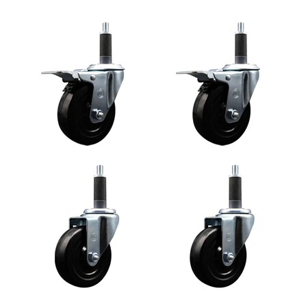 Service Caster 4'' SS Soft Rubber Swivel 1'' Expanding Stem Caster Set 2 Total Lock Brakes, 4PK SCC-SSEXTTL20S414-SRS-2-S-2-1